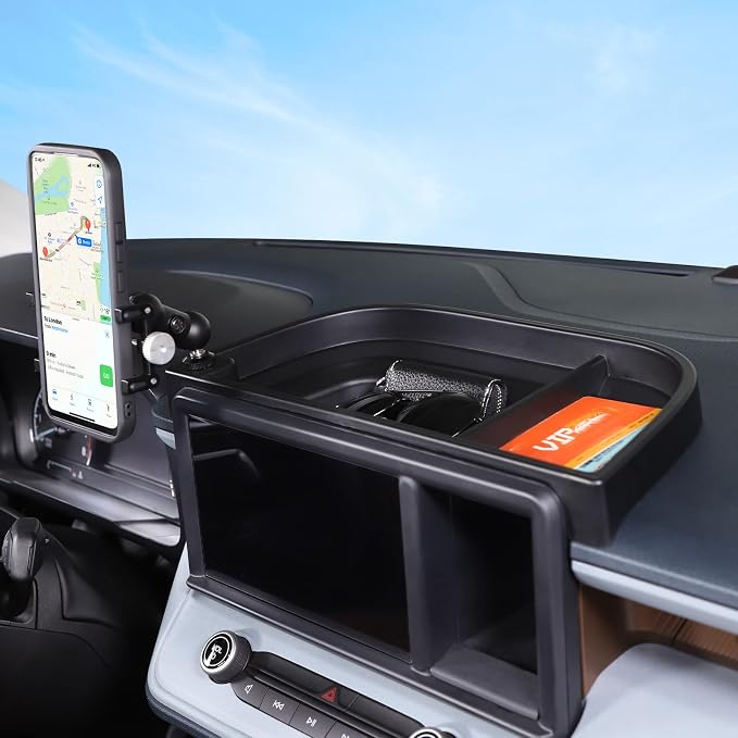 Aunginsy Center Console Dash Storage Tray Compatible with Ford Maverick 2022 2023 2024 Dashboard Multi-Functional Phone Holder Storage Box Organizer Tray Insert with Mobile Phone Mount Accessories