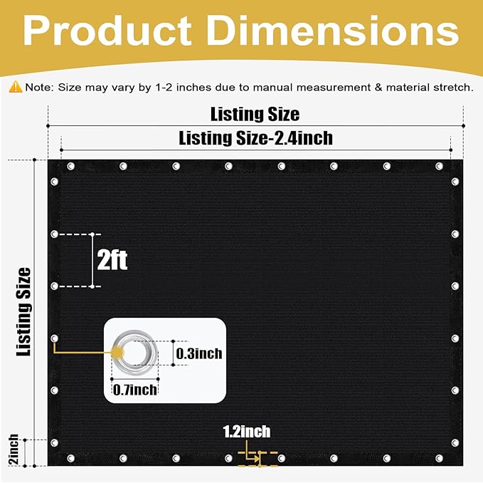 Shade&Beyond Customized 90% Sun Shade Cloth with Grommets, 6' X 20' Pergola Shade Cover Canopy, Mesh Tarp Sun Screens for Patio, Outdoor, Garden, Backyard, Black