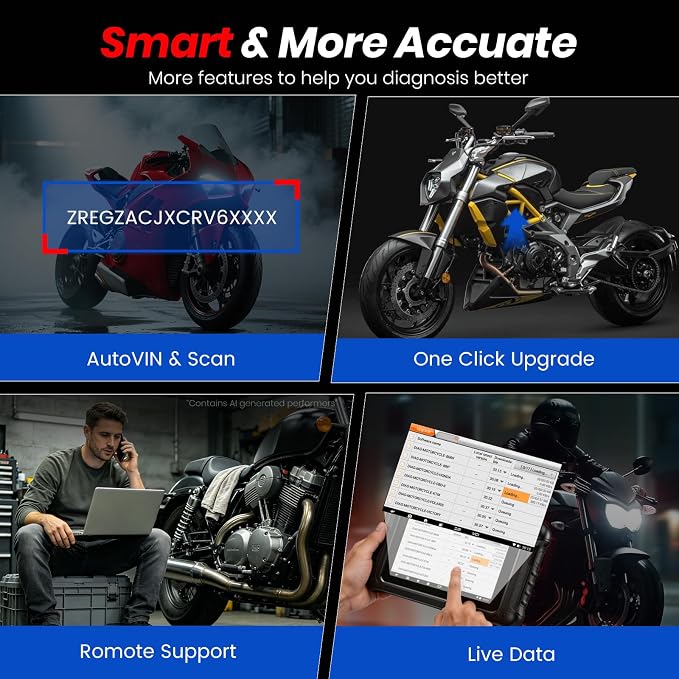 ANCEL MT700 Motorcycle OBD2 Scanner Full Systems, ABS Engine Meter TPMS Diagnostic Tool with 35+ Reset Functions for Harley Indian Yamaha Polaris Piaggio Ducati Honda BMW, AutoVIN, 7”Touch Screen,16G