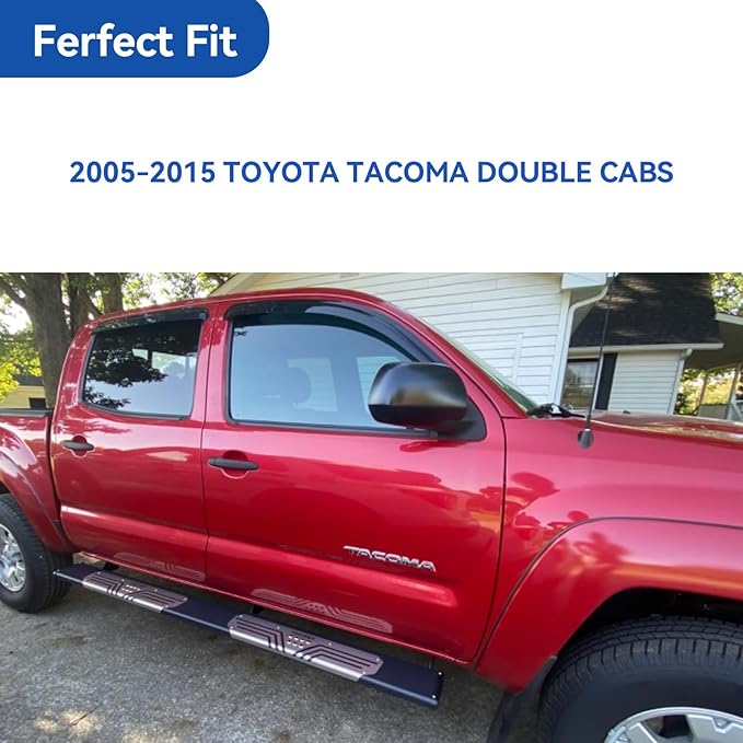 Window Visors Rain Guards for 2005-2015 Toyota Tacoma Double Cab, Out-Channel Window Vent Wind Deflectors Visors Shades for 05-15 Tacoma