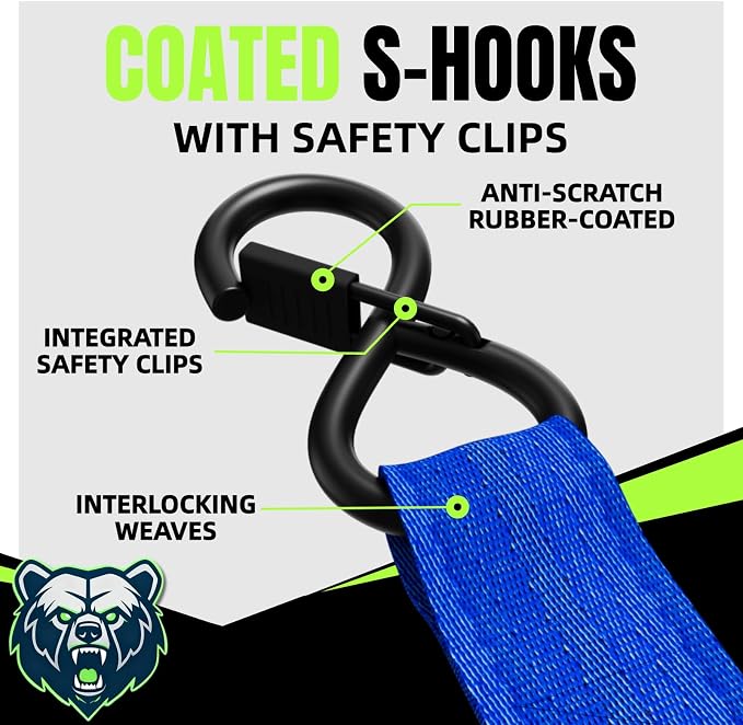 Retractable Ratchet Straps, 4-Pack, 1 Inch x 12 Feet Heavy Duty Tie Downs, 1760lb Break Strength, Self Retracting for Truck, Cargo, Trailer, Motorcycle, ATV, UTV (Blue, 4pack)