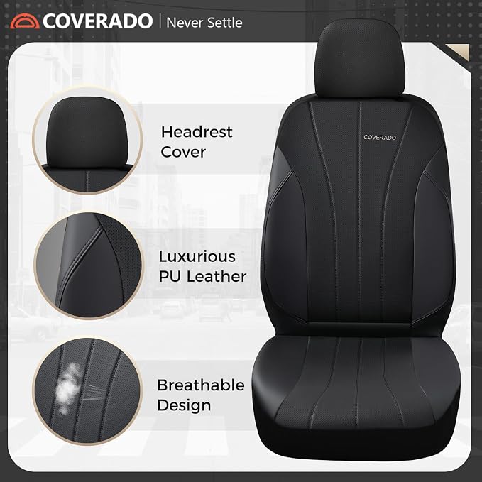 Coverado Seat Covers, Red Car Seat Covers Full Set, Automotive Seat Covers 5 Seats, Waterproof Black Car Seat Protectors Universal Fit for SUVs Trucks Sedans