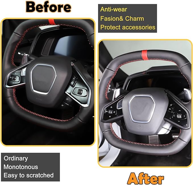 Steering Wheel Button Cover Compatible with Chevrolet Corvette C8 2020-2023, Steering Wheel Frame Trim, Car Steering Wheel Panel Protection Frame Molding Sticker (ABS-Matte Black)