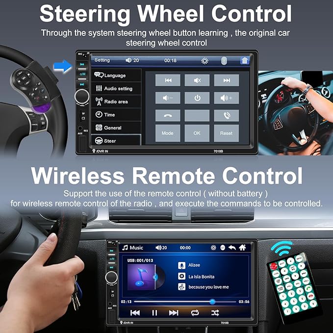 Nhopeew Double Din Car Stereo with Bluetooth and Backup Camera 7 Inch Touch Screen Car Radio Support AUX/USB/TF Card/Mirror Link/Steering Wheel Control