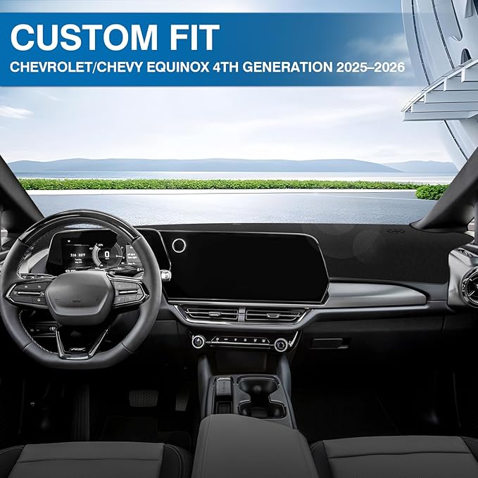 KUST Black Dash Cover for Chevy Equinox EV 2024 2025 2026 Polyester Dashboard Cover Left Hand Drving Dash Carpet Non-Slip Interior Accessories for Equinox Custom Fit Dash Mat