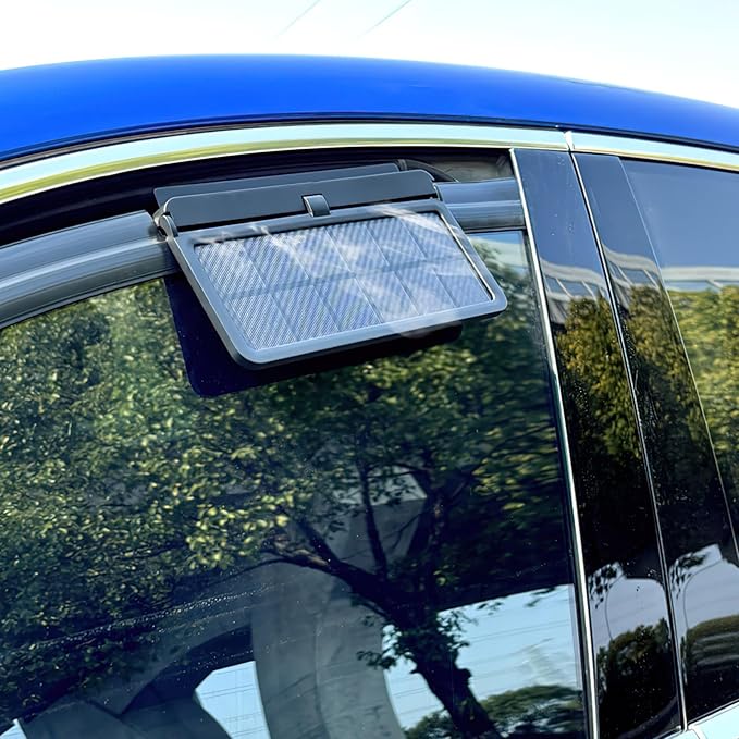 Car Solar Powered Exhaust Fan Torcarvh Car Window Exhaust Fan 180° Vehicle Ventilation Fan Car Radiator Cooling Fan Air Vent Cooler Ventilation System with Three Air Outlet (Black-Blue)