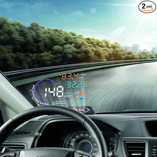 5.5'' HUD Head Display, Windshield Screen Projector Vehicle Speed, Hud Overspeed Alarm, Km/h MPH, OBDII/EUOBD Interface Plug Car Hud Screen