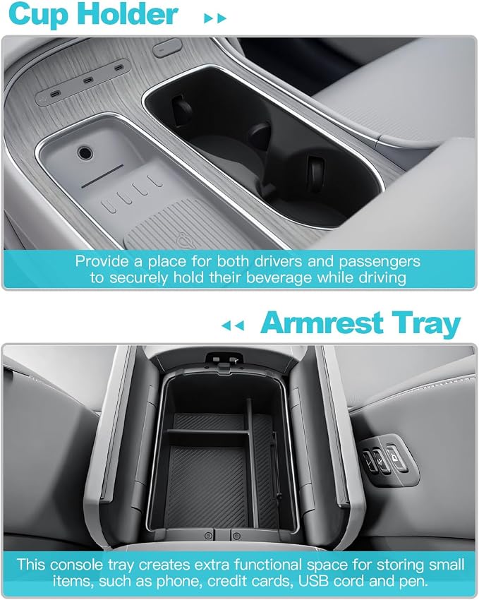 CDEFG 3Pcs for 2026 Hyundai Palisade Center Console Organizer & Cup Holder | 2026 Hyundai Palisade Accessories, Middle Console & Lower Console Storage Box & Cup Holder, Only for Split Armrest