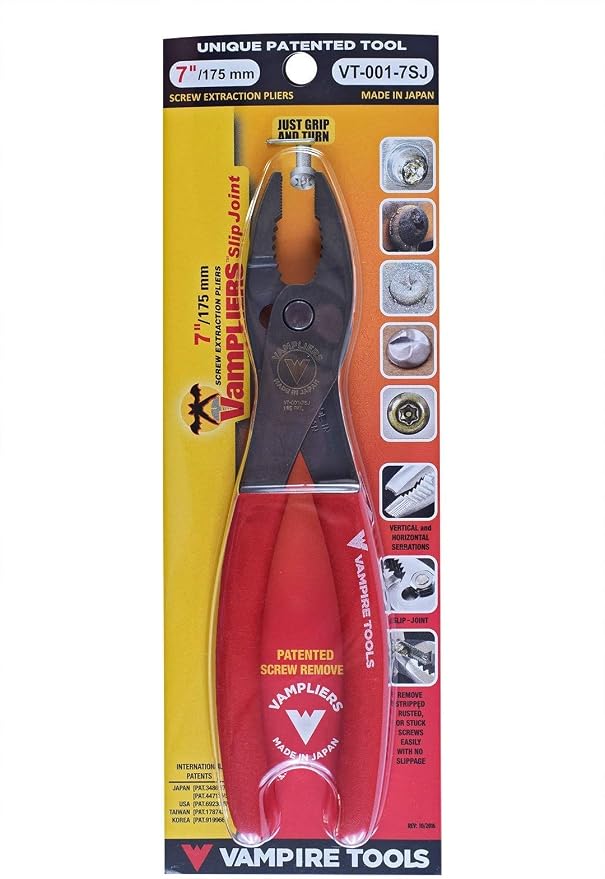 VAMPLIERS 3-PC Specialty Screw Extraction Pliers Set: Includes 7" Slip Joint Pliers, JAWZ 7.5" Vise-Grip Locking Pliers + 6.3" Super Combo Scissors. Made in Japan.