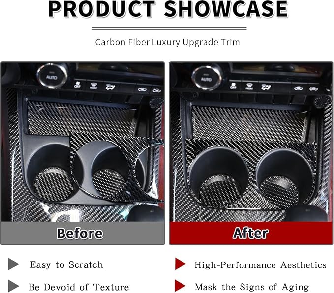 Soft Carbon Fiber Interior Trim Accessories for 2015-2021 Toyota Hilux Center Console Cup Holder Gear Shift Storage Box Decorative Protective Panel Stickers 5PCS (Black Carbon)