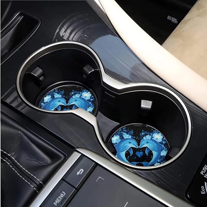 BIGCARJOB Cute Blue Dolphin Car Seat Accessories Full Set 15 Pack Neon Dolphin Seat Cover for Cars Front and Rear Handbrake Cover,Headrest Pillow Cover,Seat Belt Pads,Universal Fit
