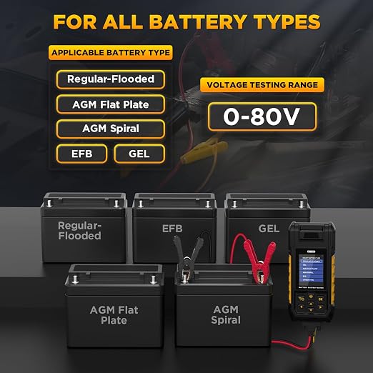 BT960 Car Battery Tester for Lead-Acid & Lithium Batteries with Printer,30-2000 CCA Automotive Battery Load Tester Health Cranking Charging System Leakage Test for Motorcycle, Car, Truck, RV, Boat