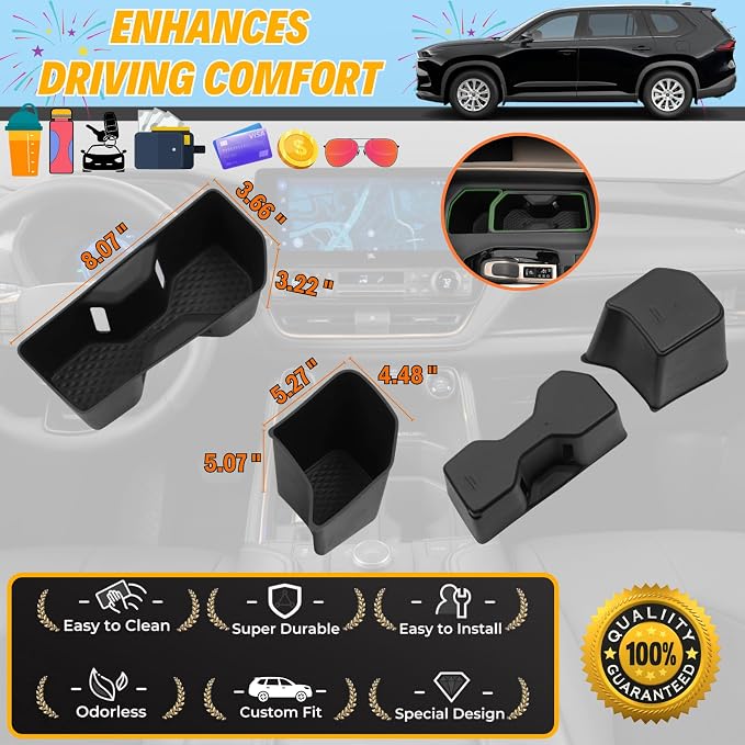 for Toyota Grand Highlander XLE/Hybrid Max/Platinum Accessories 2026 2025 2024 Center Console Cup Holder Liner Insert - TPE, 2 Pack Protector Cup Drink Coaster