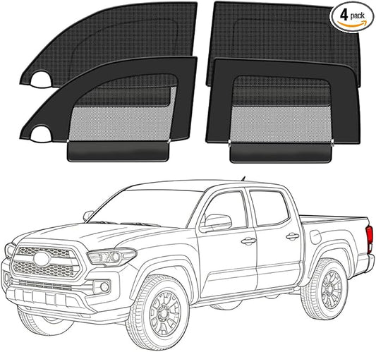Custom-Fit Car Tacoma 2016-2023 Side Window Sunshade, Rear Baby Car Sunshade,Double-Layer Mesh & Oxford Cloth with Zipper, Privacy Cover/Insect Screen for Camping, UV Protection, Easy Installation