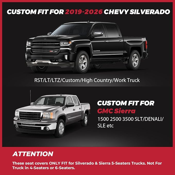 FREESOO for Silverado 2019-2024 2025 2026 Faux Leather Full Set Seat Covers, Fit for Chevy Silverado GMC Sierra 1500 Crew Cab Waterproof Truck Seat Covers BlackRed