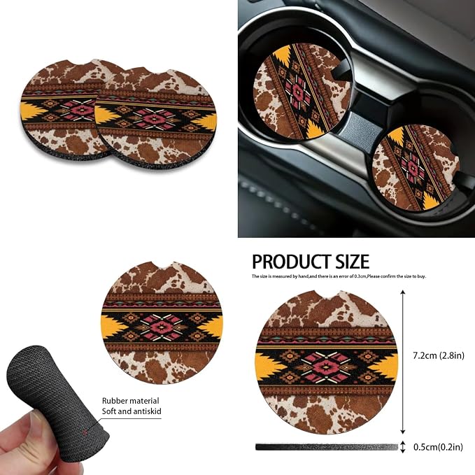 Geometric Brown Print Car Seat Cover Stretch Car Garbage Can Steering Wheel Cover Vehicle Car Trash Can Air Vent Pouch Coaster Lanyard Keychain Automobile Interior Set, Pack of 10