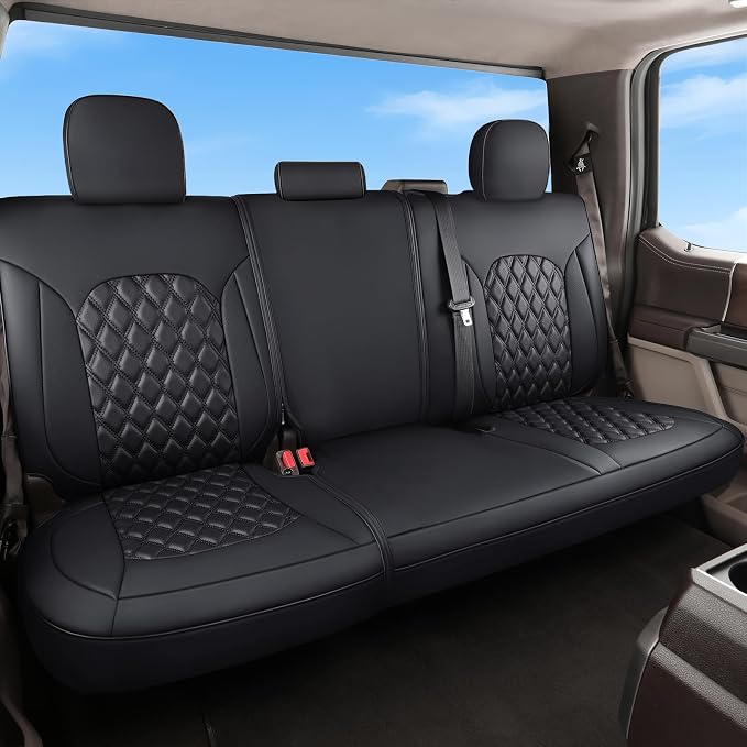 Huidasource Rear Seat Covers Fit for 2022 2023 2024 2025 2026 Toyota Tundra Back Seat Covers, Nappa Leather Truck Rear Seat Cover, Custom Cushion Protector, CrewMax/Double Cab Pickup(Rear/Black)
