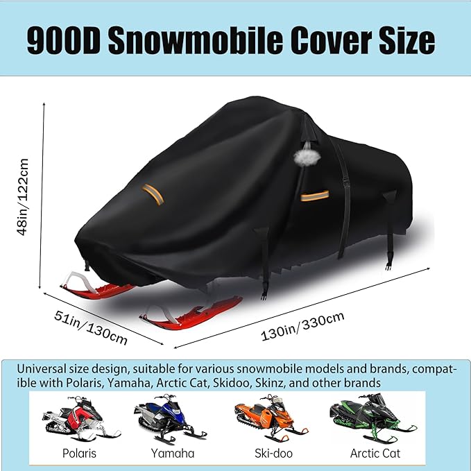 Snowmobile Cover 130 Inch, 900D Heavy Duty Durable Snowmobile Protective Covers with Full Protection Waterproof Universal Storage Cover Compatible with Polaris,Skidoo,Arctic Cat,CFMOTO,Camso,Lynx