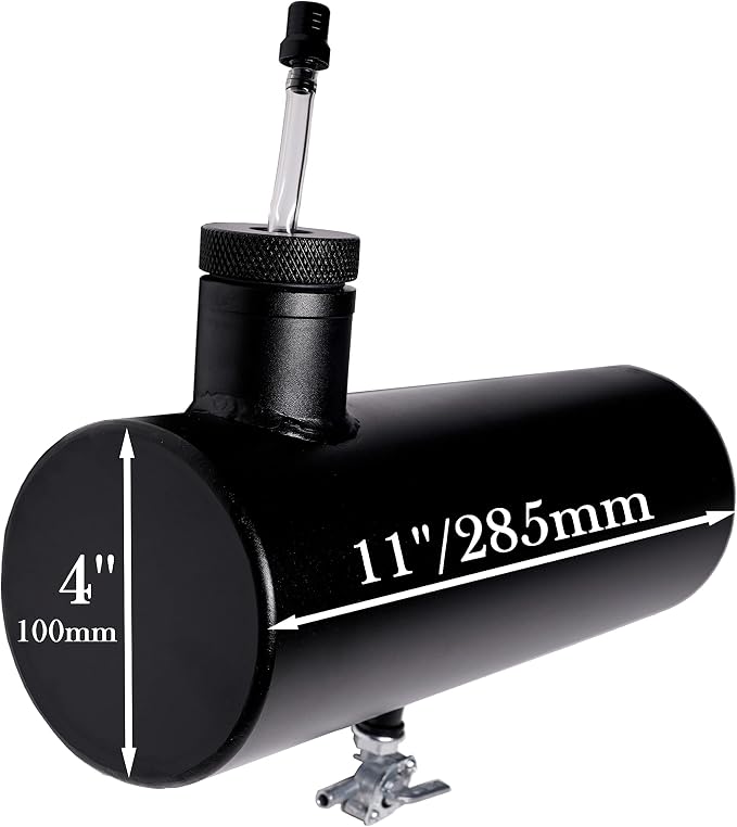 JMCHstore Aluminum Mini bike Gas Fuel Tank Cylinder 4x11'' for Coleman Baja Montser Mega moto Predator Hemi non 212 Engine, Massimo Axis RealTree Motovox Mototec Dirt Gas Bike, Go Kart Parts (Black)
