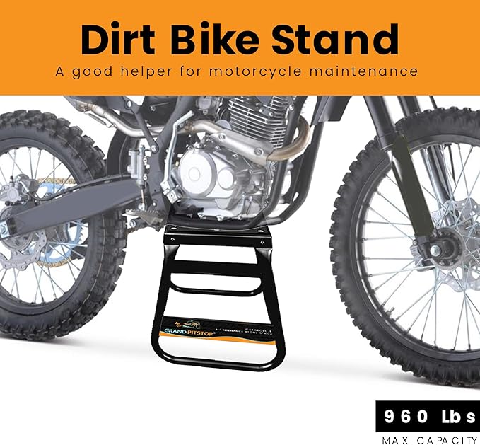 GRAND PITSTOP Heavy Duty Motorcycle Stand - Universal Dirt Bike Maintenance Stand, Powder Coated Steel, Non-Slip Off-Road MX Stand (Black)