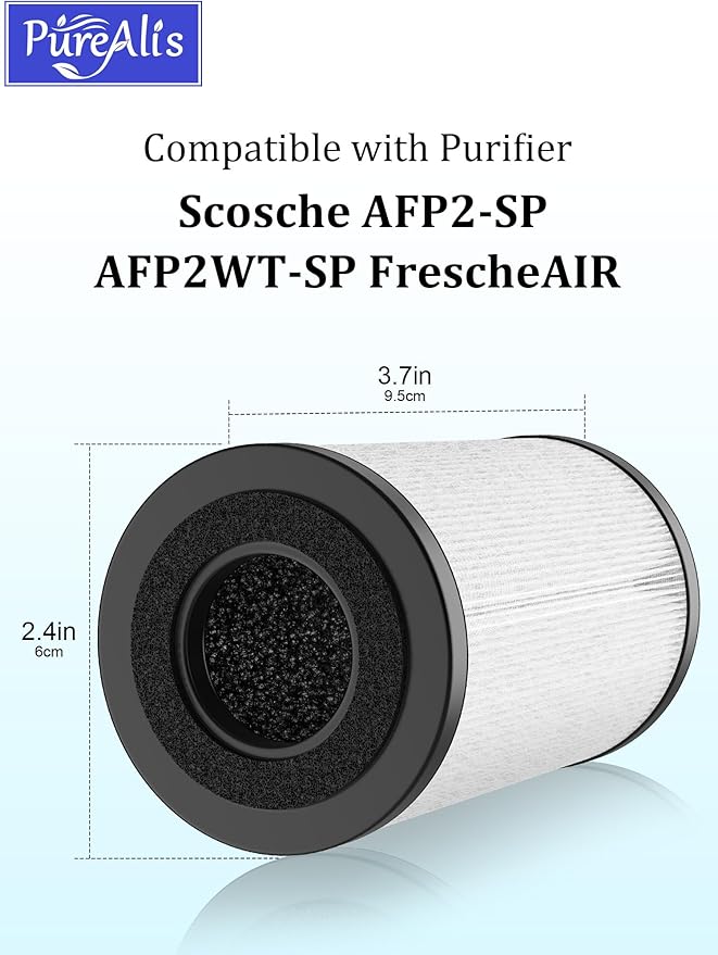 AFP2RF-SP Replacement Filter Compatible with Scosche FrescheAIR Purifier, Fits AFP2-SP & AFP2WT-SP, 3-in-1 Activated Carbon Filter, 6-Pack (Not Compatible with AFP-SP Pro)