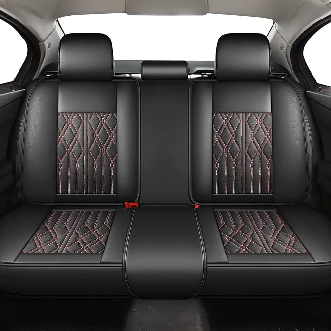Huidasource Back Seat Covers for Car, Waterproof Universal Fit Rear Seat Covers Split Bench Car Seat Covers, 60/40 Seat Cover for Most Sedan SUV Pickup Truck (Back Row/Black&Red Line)