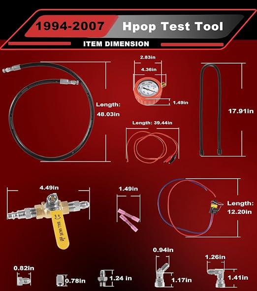 Hpop Test Tool High Pressure & Air Leak Test Gauge Tool Kit for 1994-2007 Ford 6.0L & 7.3L Powerstroke F250 F350 Dual Purpose Test Tool