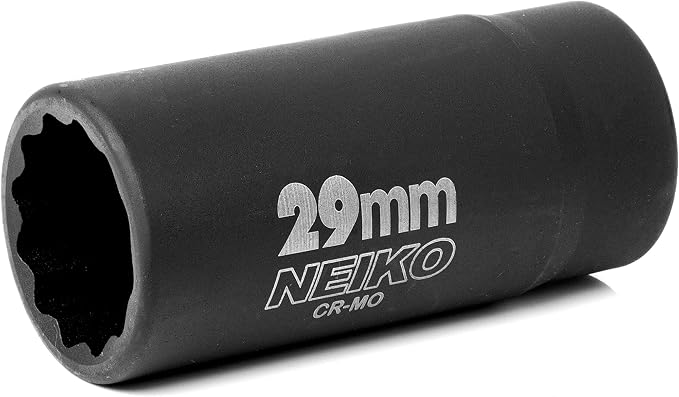 NEIKO 02521A 29mm Socket | 1/2” Drive Deep Impact Socket | Spindle & Axle Nut Socket | 12 Point |Chrome Molybdenum Cr-Mo |Deep Well Hub | Triple Square | Axle Shaft Nut Remover