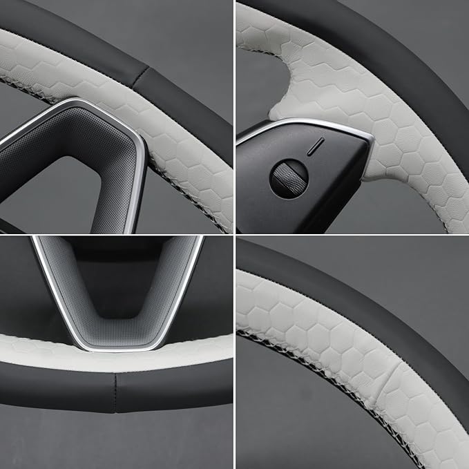 MEWANT DIY Stitching 3D Style Steering Wheel Cover Wrap for Tesla Model 3 Highland 2023-2025/Model Y 2025 Highland for Tesla Model 3/Model Y Accessories(3D Style)