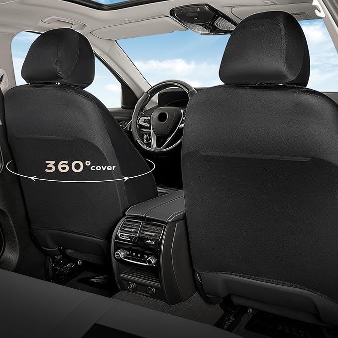 Coverado Car Seat Covers Full Set, Luxury Leather Car Seat Protector, Automotive Front and Rear Mesh Seat Covers, Full Set 5 Seats, Black Gray Seat Cushion for SUV Sedan Truck