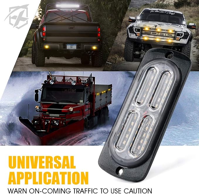 Xprite Amber 24 LED Surface Mount Strobe Lights Kit with Control Panel, Grill Grille Side Marker Flashing Emergency Warning Light Assemblies for Construction Vehicles Tow Trucks ATV UTV Vans 8PCS