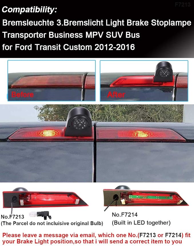 Car Third Roof Top Mount Brake Lamp Camera Brake Light Parking Camera Reverse Rear View Backup Camera for Ford Transit Custom 2012-2016