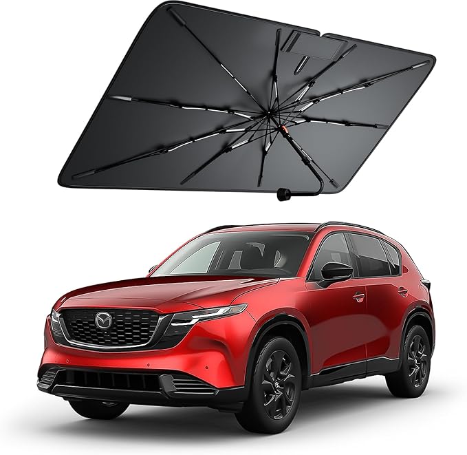 Windshield Sun Shade for Mazda CX-5 2013–2026, Foldable Umbrella Sunshade with 100% UV Block, Multi-Layer Heat Insulation, Reinforced 10-Rib Frame, Keeps Car Cooler, Summer Car Accessory