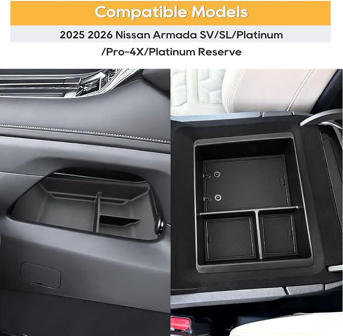 LFOTPP For Armada Center Console Organizer for 2025 2026 Armada (SV/SL/Platinum/Pro-4X/Platinum Reserve) Middle Armrest Storage Tray Insert,Non-Slip Waterproof 2PCS Interior Accessories
