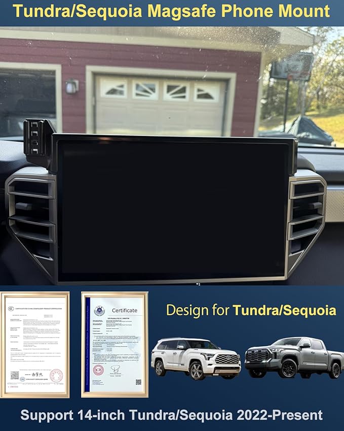 Designed for MagSafe Car Mount 14-inch Screen Toyota Tundra Phone Holder 2025 Toyota Sequoia Phone Holder 15W Fast Wireless Charging 2025 Tundra Phone Mount Support 2022-present