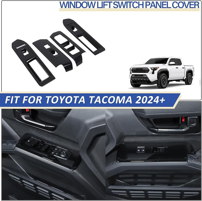 Daeiclru Window Lift Switch Panel Cover Compatible with Toyota Tacoma 2024 2025, Pickup Truck Door Power Window Glass Lift Switch Button Protection Cover Interior Accessories (Glossy Black)