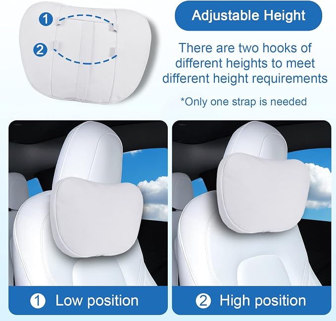2 Pack Car Headrest Neck Pillow for Tesla Model 3 Model Y S X & Cybertruck Accessories, Car Seat Pillow Head Neck Rest Cushion(Upgrade White)