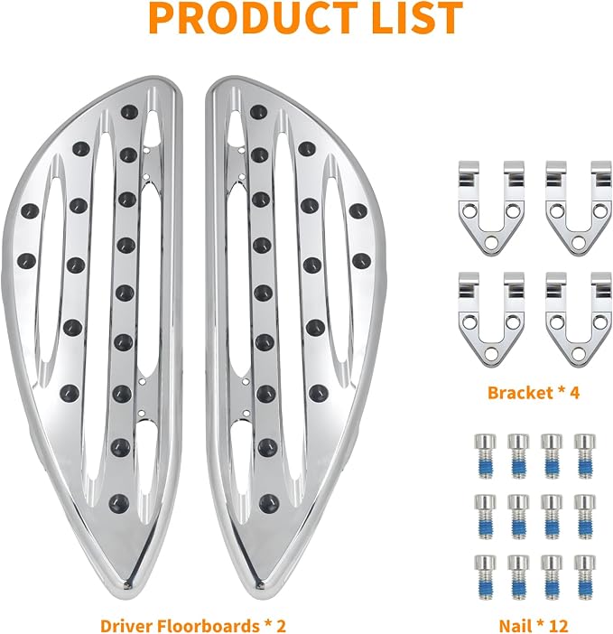 Front Driver Floorboard CNC Foot Pegs Rider Footboards Pedal Fit For Harley Touring Road King Road Glide Electra Glide Street Glide 1986-2025 Softail FL 1986-2017 (Chrome)