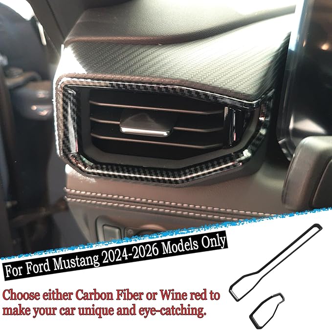 MUXEE Center Consoles A/C Outlet Vent Cover,for Ford Mustang 2024 2025 2026,Dashboard AC Air Vent Outlet Trim Car Sport Interior Accessories - Carbon Fiber