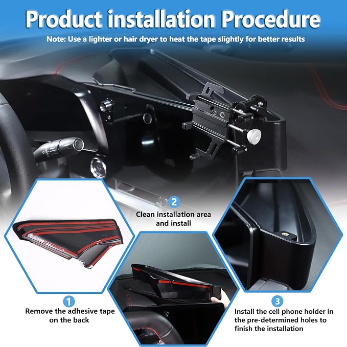 Sekhyna Navigation Screen Back Storage Box Compatible Chevrolet Corvette C8 2020-2025,Dash Organizer Tray,Center Console Phone Insert Auxiliary Storage Tray Interior Accessories (with Phone Mount C)