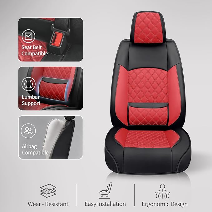 Fit Escape Car Seat Covers for Ford Escape 2001-2025 2026 - Luxury Leather, Anti-Slip, All-Weather, Waterproof & Breathable, Airbag Compatible, 2 Front Seats Only (Red)