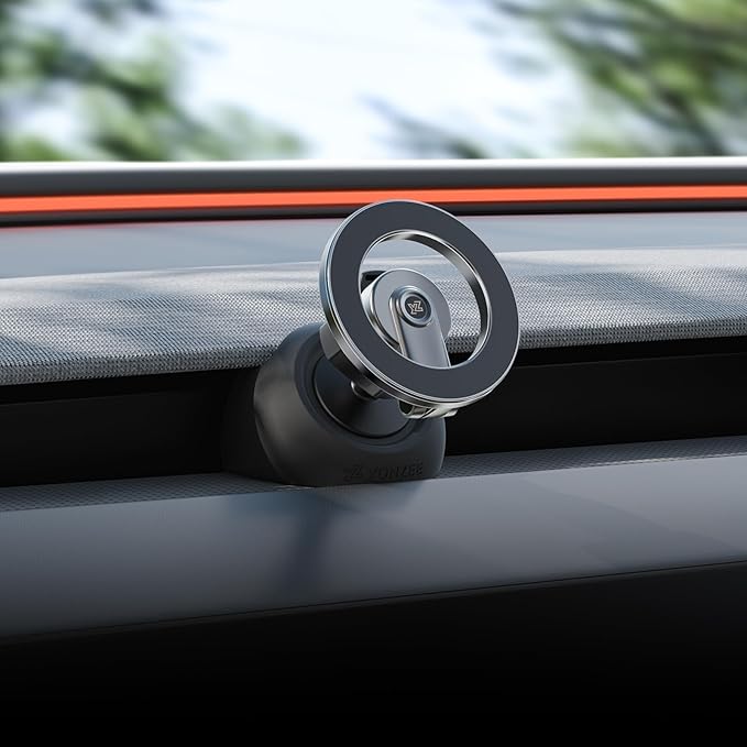YONZEE Magnetic Phone Mount Compatible with 2025-2026 Model Y Juniper and 2024-2026 Tesla Model 3 Highland, Dashboard Ball Joint Base, Strong Magnetic Holder Ring, 360° Rotation