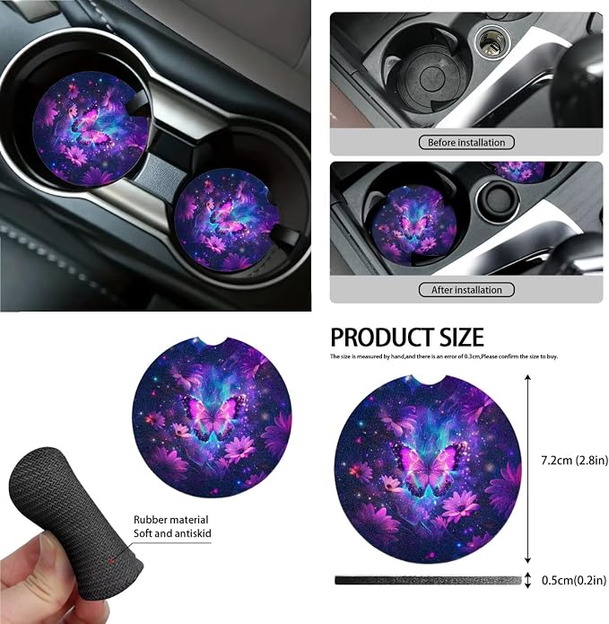 Butterfly Fire Sunflower Print Car 15pcs Accessories, Full Set Seat Covers for Cars Steering Wheel Cover Seat Belt Cover Trash Can Air Vent Pocket Mirror Cover Coasters Universal Fit