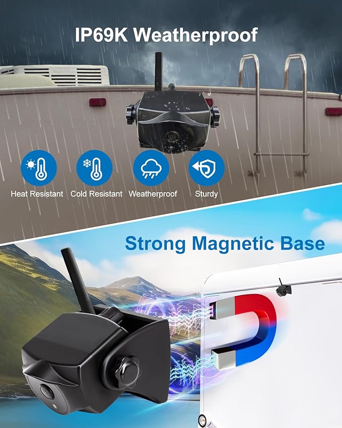 1080P Magnetic Wireless Backup Camera with Long-Lasting Battery,Night Vision,IP69K, Easy Installation for RVs, Trucks, Trailers and DC Extension Cable for STONVUE Backup Camera、Solar Panel