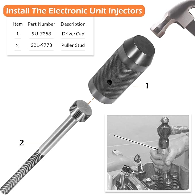 E-cowlboy 9U-6891 Injector Sleeve Cup Remover&Installer Set for CAT Caterpillar 3406E C10 C12 C15 C16 C-18 Engine Heavy Duty Steel (6 PCS)