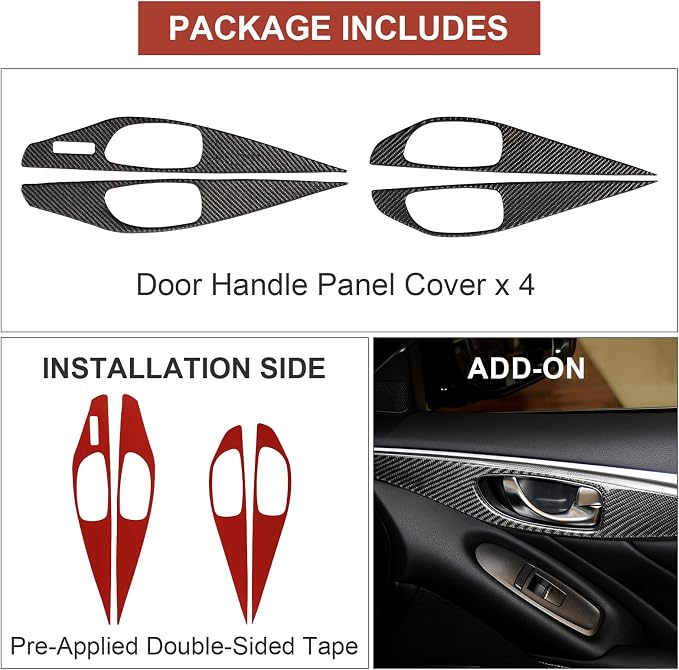 4PCS Real Carbon Fiber Door Handle Panel Trim Compatible with 2014–2024 Infiniti Q50, Interior Decor Sticker Accessories