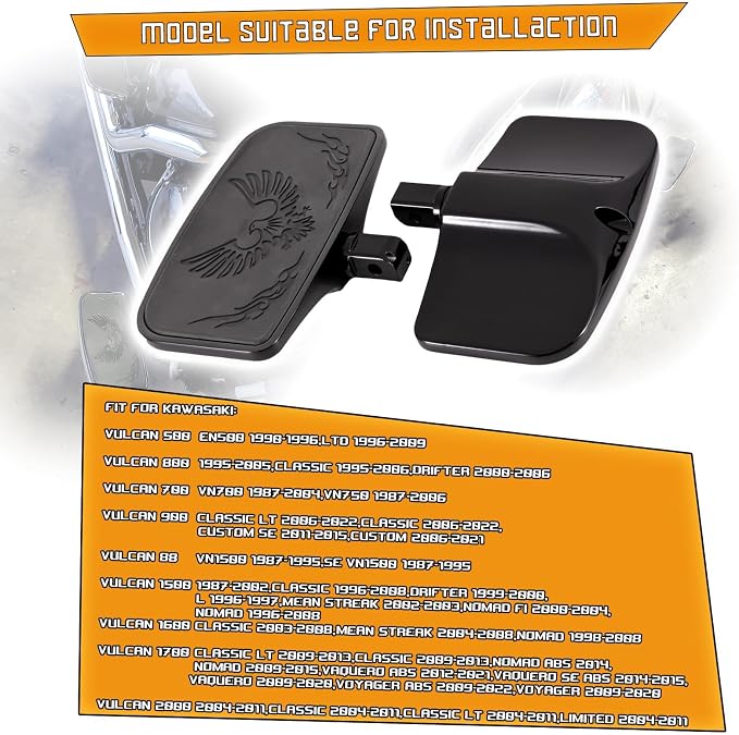 Kinglemc Rear Passenger Floorboard FootPeg Footboard for Kawasaki (Eagle 7.9 * 4.5", Black)