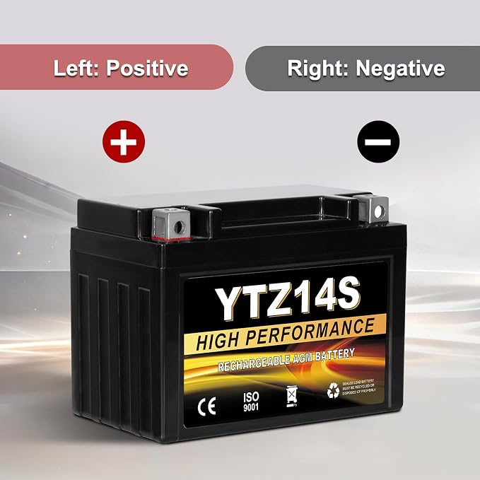 YTZ14S 12V 11.2Ah AGM Sealed Motorcycle Battery, Maintenance-Free, Compatible with Honda, Yamaha, BMW Motorcycles & Scooters
