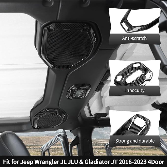 21PCS Carbon Fiber Interior Trim Kits Fit for 2018-2023 Jeep Wrangler JL JLU & Gladiator JT 4Door Interior Decor Accessories Dashboard AC Headlight Switch Roof Speaker Inner Door Bowl Steering Button