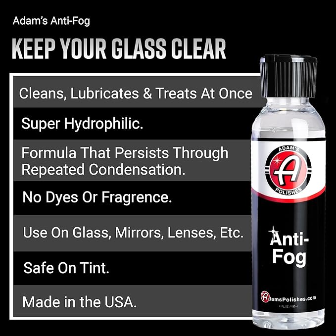 Adam's Polishes Anti-Fog Kit - Glass, Mirror, Shower Door, Visor, Lens Anti-Condensation Treatment | Long-Lasting, Easy Application | Safe for All Surfaces - Helmets, Visors, & Face Shields